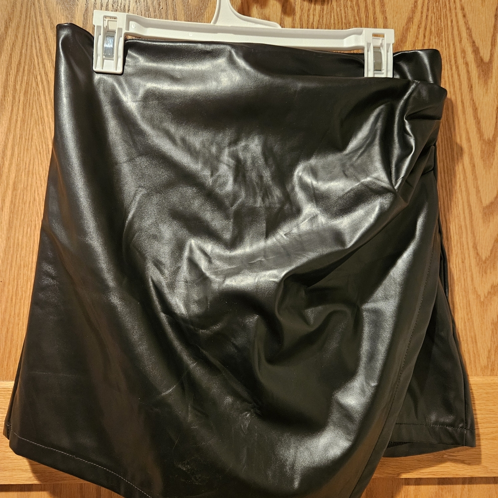 Women's Black Faux Leather Skort - Modern Wrap Detail